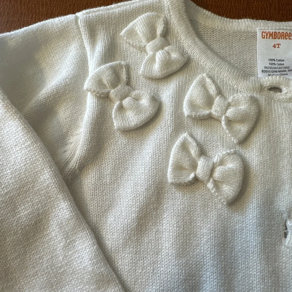 NWT Gymboreee White 100% Cotton Cardigan Sweater With Bows Size 4‎ Toddler